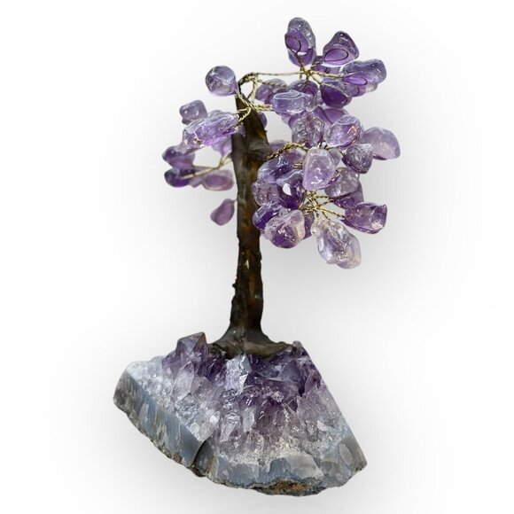 Amethyst Bonsai Crystal Tree Of Life Geode Base Gemstone Chakra Tree 7" Tall (E) - Picture 5 of 16